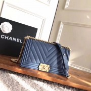 Chanel 92058 Le Boy 25cm Medium Bag Navy Chevron Caviar RHD
