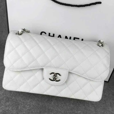 Chanel Jumbo Classic Double Flap Bag in White Caviar SHW A58600