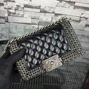 Chanel Small Boy Chained Flap in Black Calfskin Aged Ruthenium HW A92871