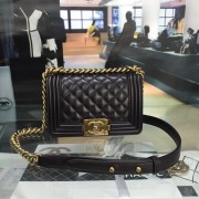 Chanel A67085-37 Small Boy Flap Bag in Black Lambskin Aged BHW 